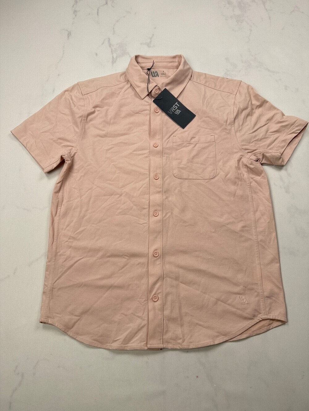 Vrst Refined Knit Button Down Shirt Pink Modern Classic Sharp - Mens S